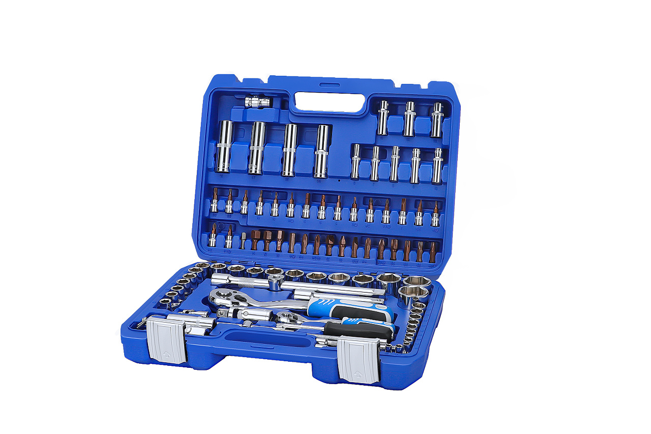 专业呈现 国际站汽修五金工具套装的蓝盒白底无感摄影